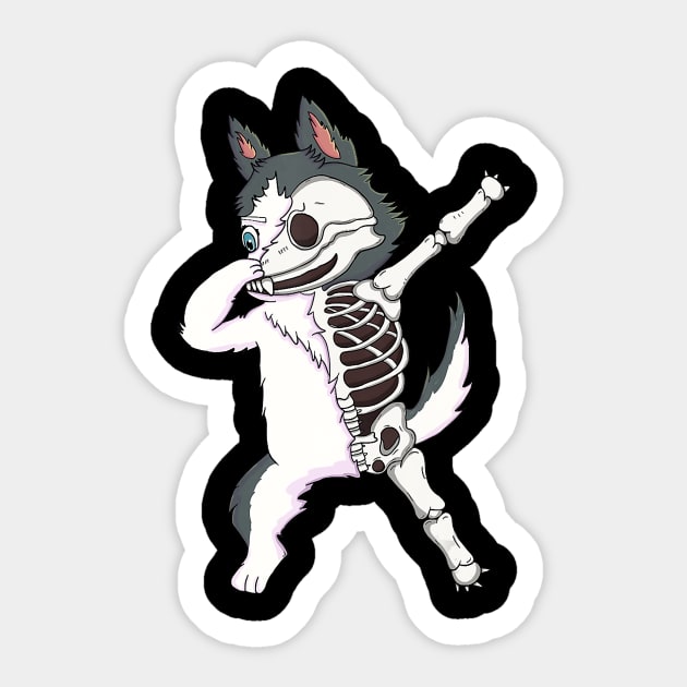 Dabbing Siberian Husky Skeleton Halloween Sticker by JaydeMargulies